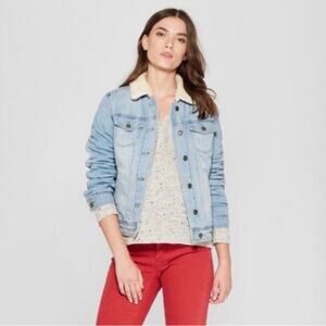Universal Thread Denim Jacket with Sherpa Lining Partial